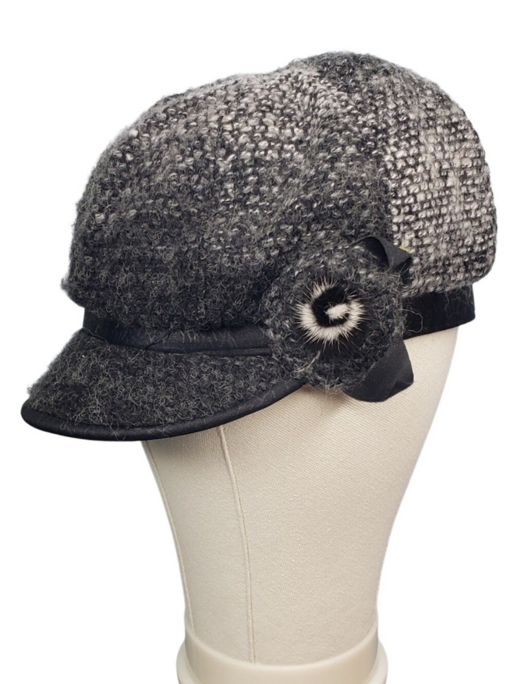 Tweed Newsboy Baker Boy Cabbi Street Cap Side Decorative Flower Boucle Fall OS - Picture 1 of 13